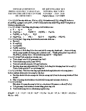 Đề kiểm tra học kỳ I môn Hóa học Lớp 8 - Năm học 2019-2020 - Trường THCS Huỳnh Văn Nghệ